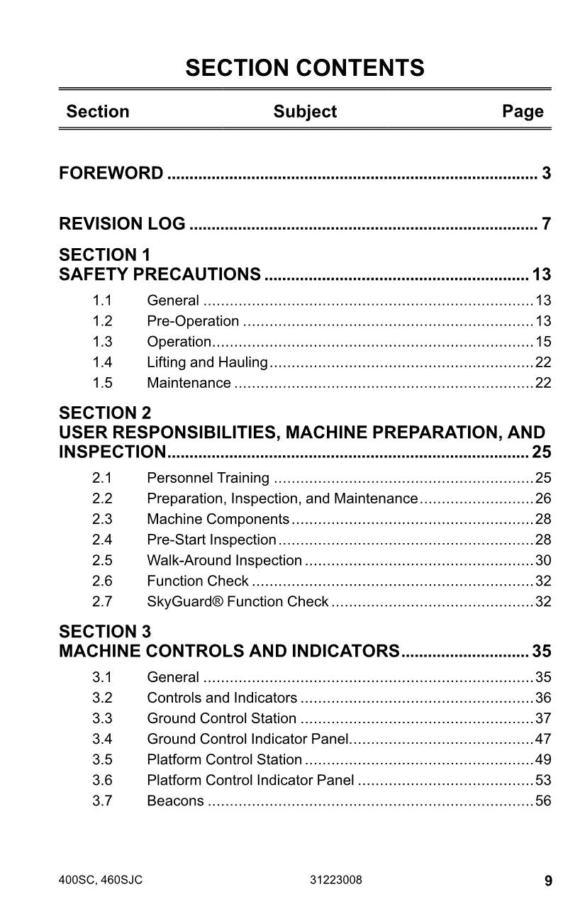 JLG 400SC 460SJC Boom Lift Maintenance Operation Operators Manual 31223008