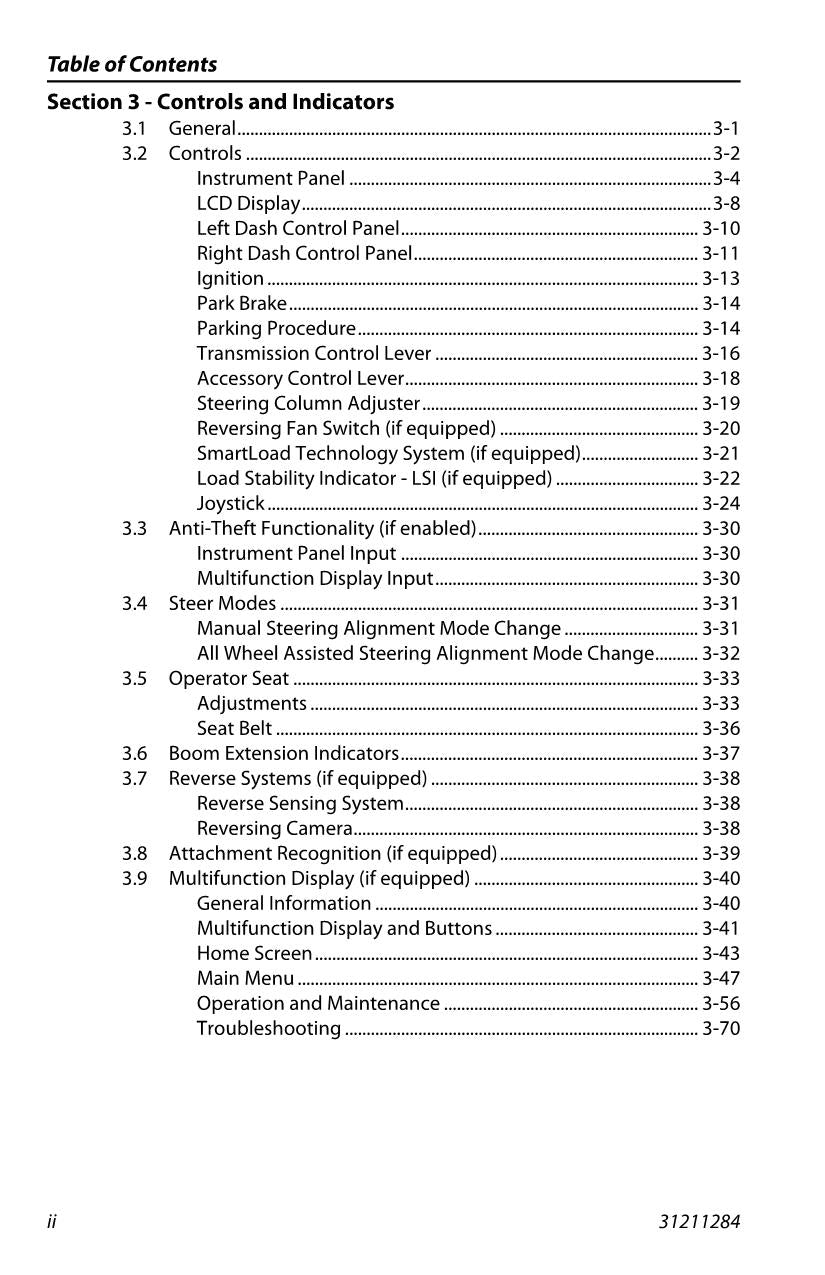 JLG 1644 1732 7013H 8010H Telehandler Maintenance Operators Manual 31211284