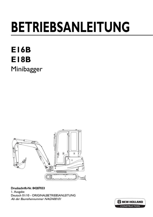 New Holland E16B E18B Bagger Betriebsanleitung 84287033