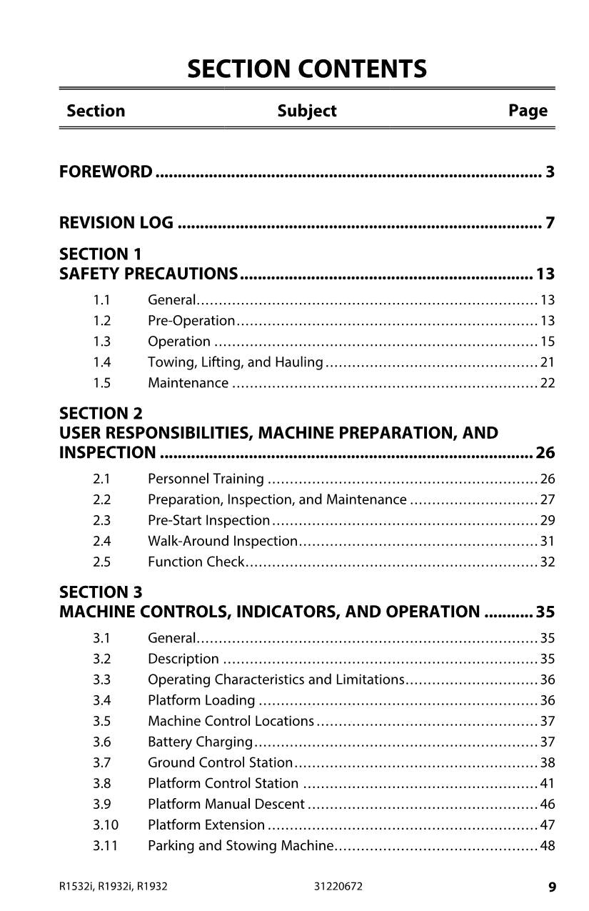 JLG R1532i R1932 R1932i Scissor Lift Maintenance Operators Manual 31220672