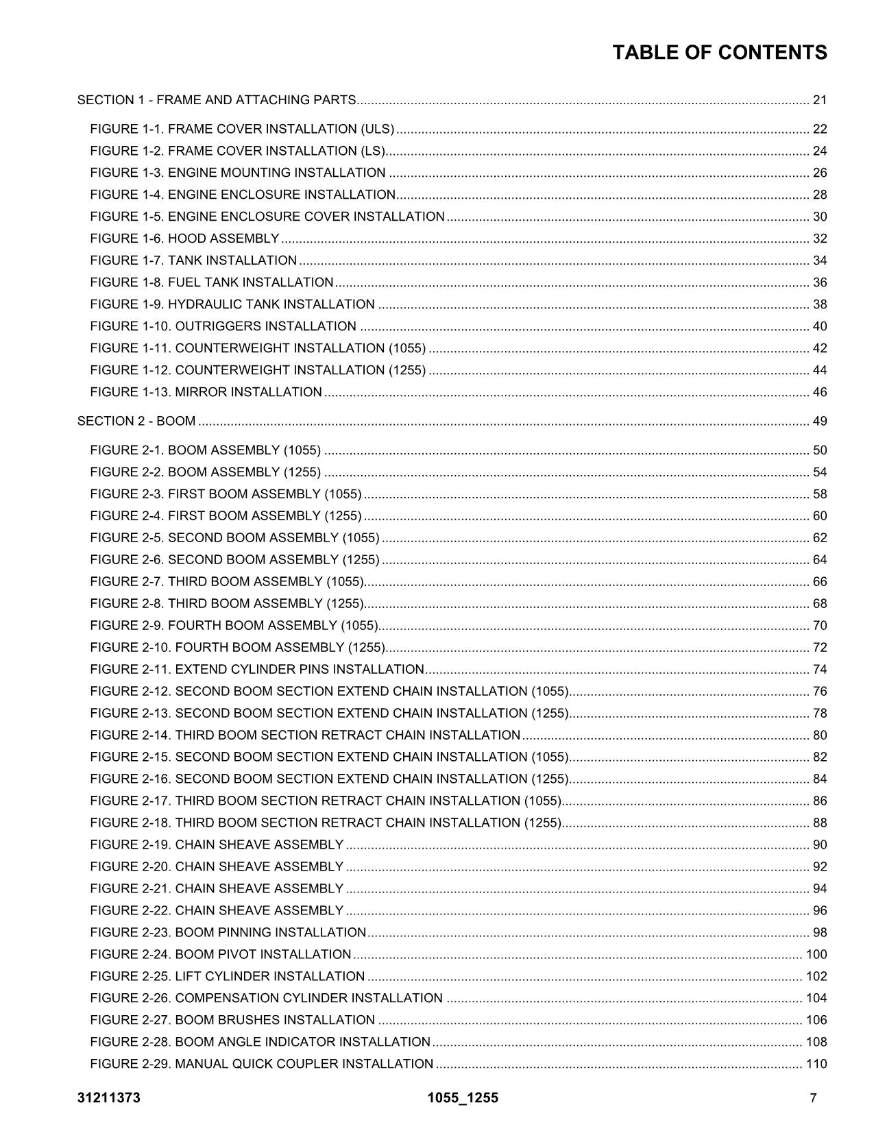 JLG 1055 1255 Telehandler Parts Catalog Manual 31211373