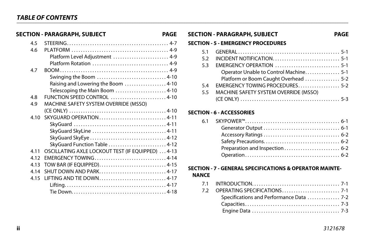 JLG 680S Boom Lift Maintenance Operation Operators Manual 3121678