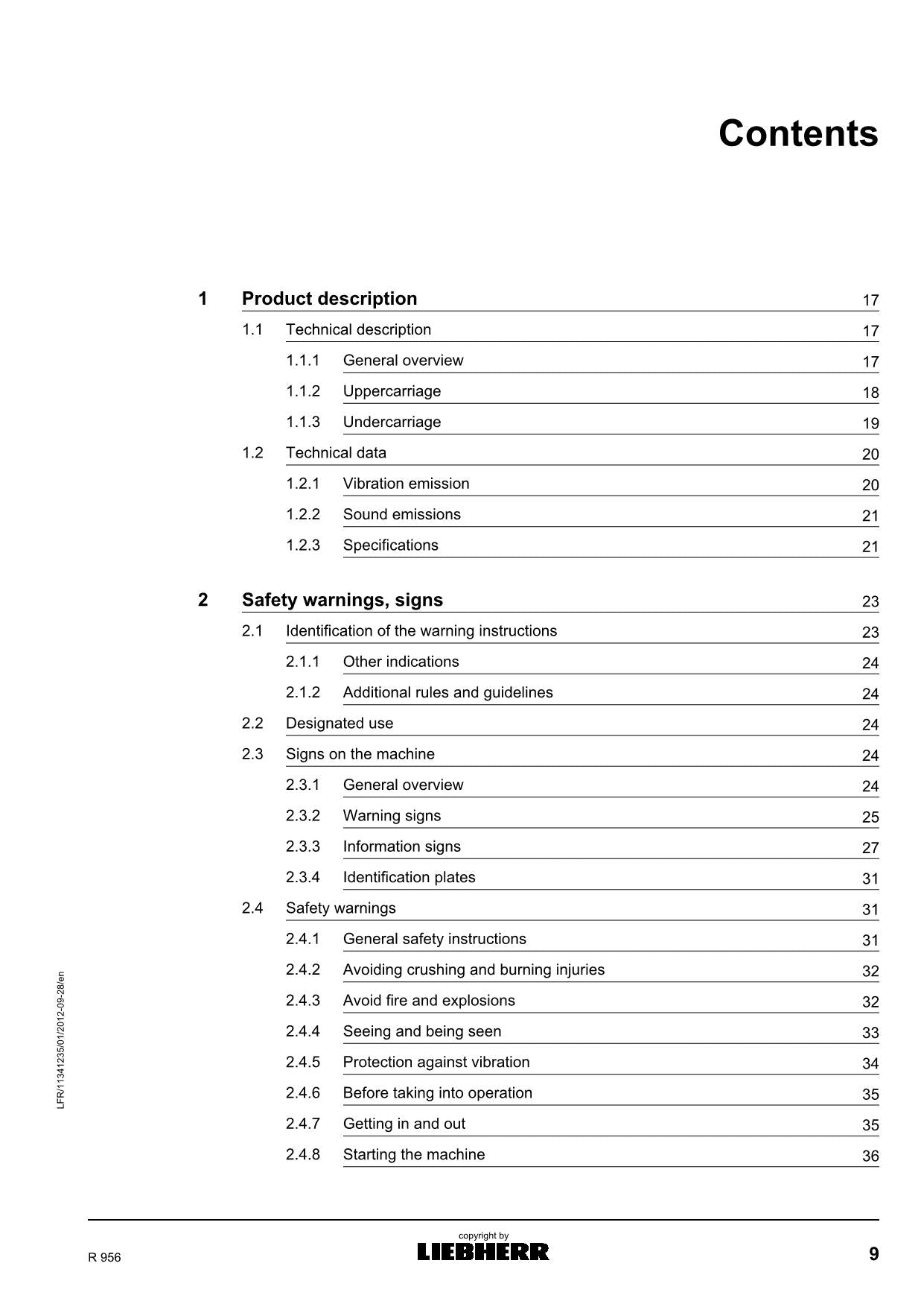 Liebherr R956 Excavator Operators manual