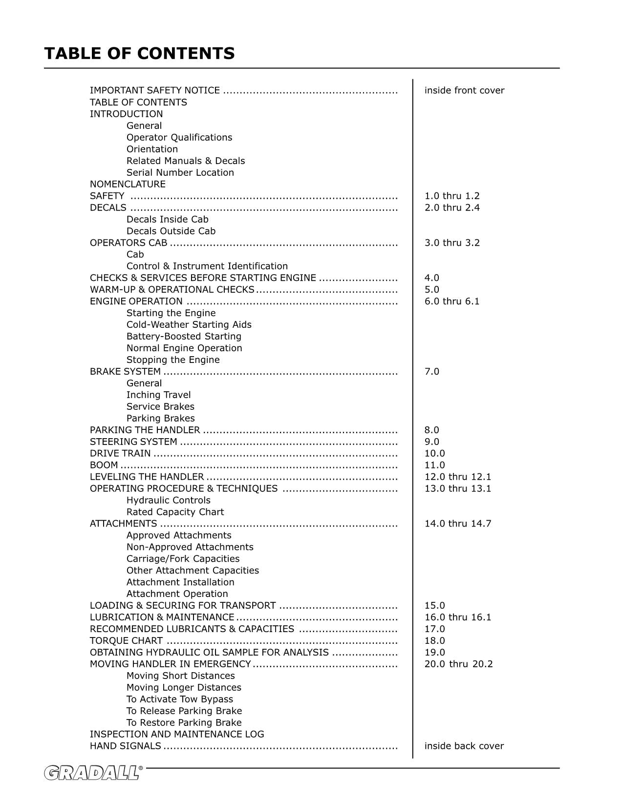 GRADALL JLG G6-42P Telehandler Maintenance Operation Operators Manual