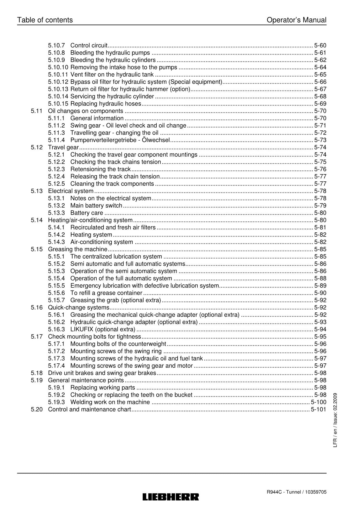 Liebherr R944 C Tunnel Excavator Operators manual serial 22915