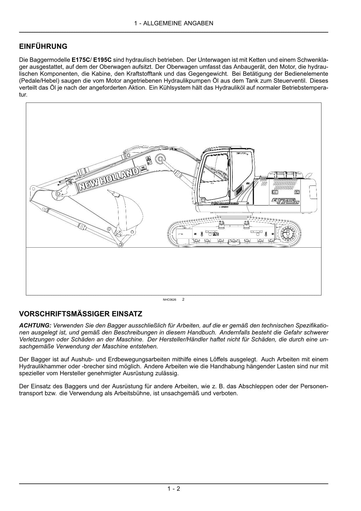 New Holland E175C E195C Bagger Betriebsanleitung