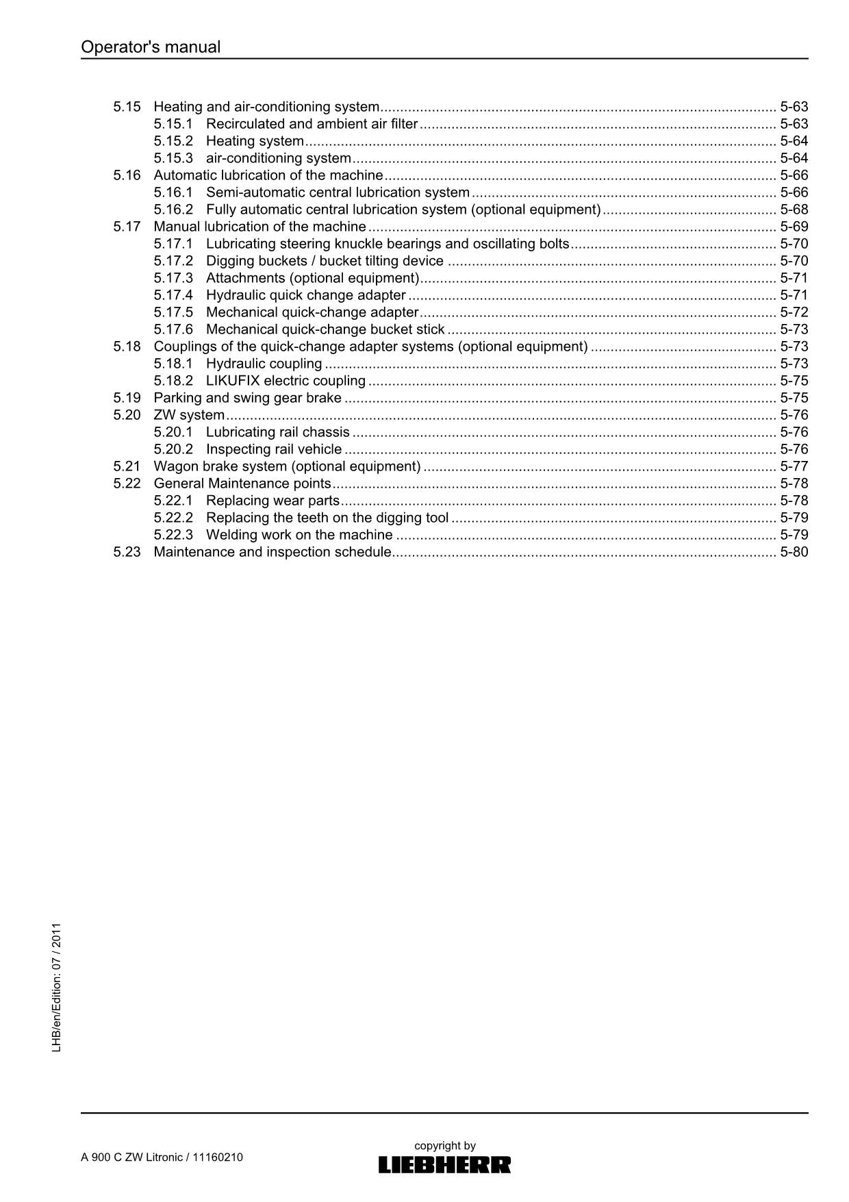 Liebherr A900 C ZW Litronic Excavator Operators manual serial 56996