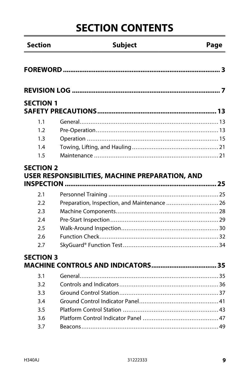 JLG H340AJ Boom Lift Maintenance Operation Operators Manual 31222333