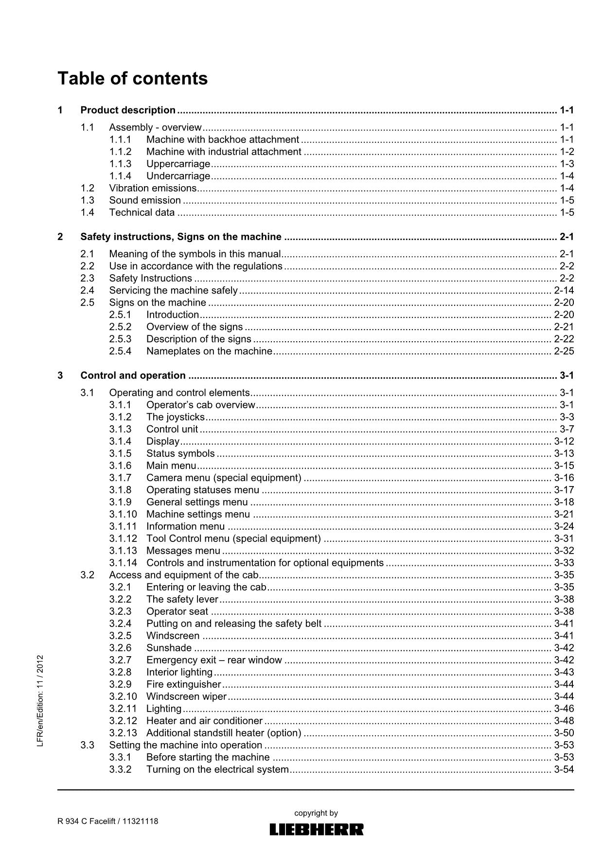 Liebherr R934 C Facelift Excavator Operators manual