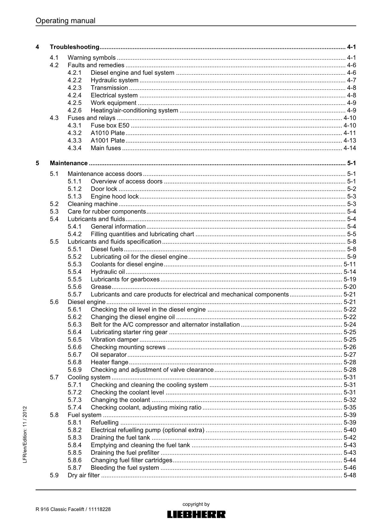 Liebherr R916 Classic Facelift Excavator Operators manual