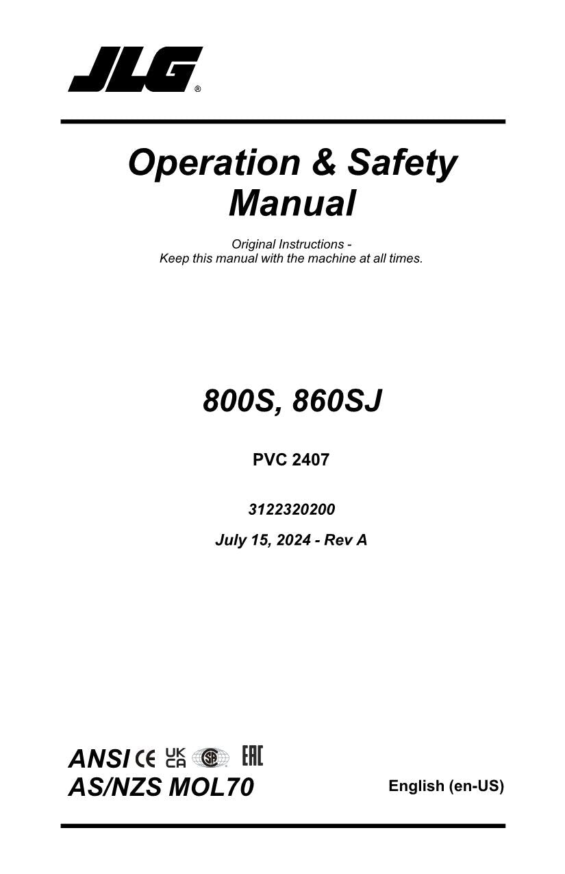 JLG 800S 860SJ Boom Lift Maintenance Operation Operators Manual 3122320200