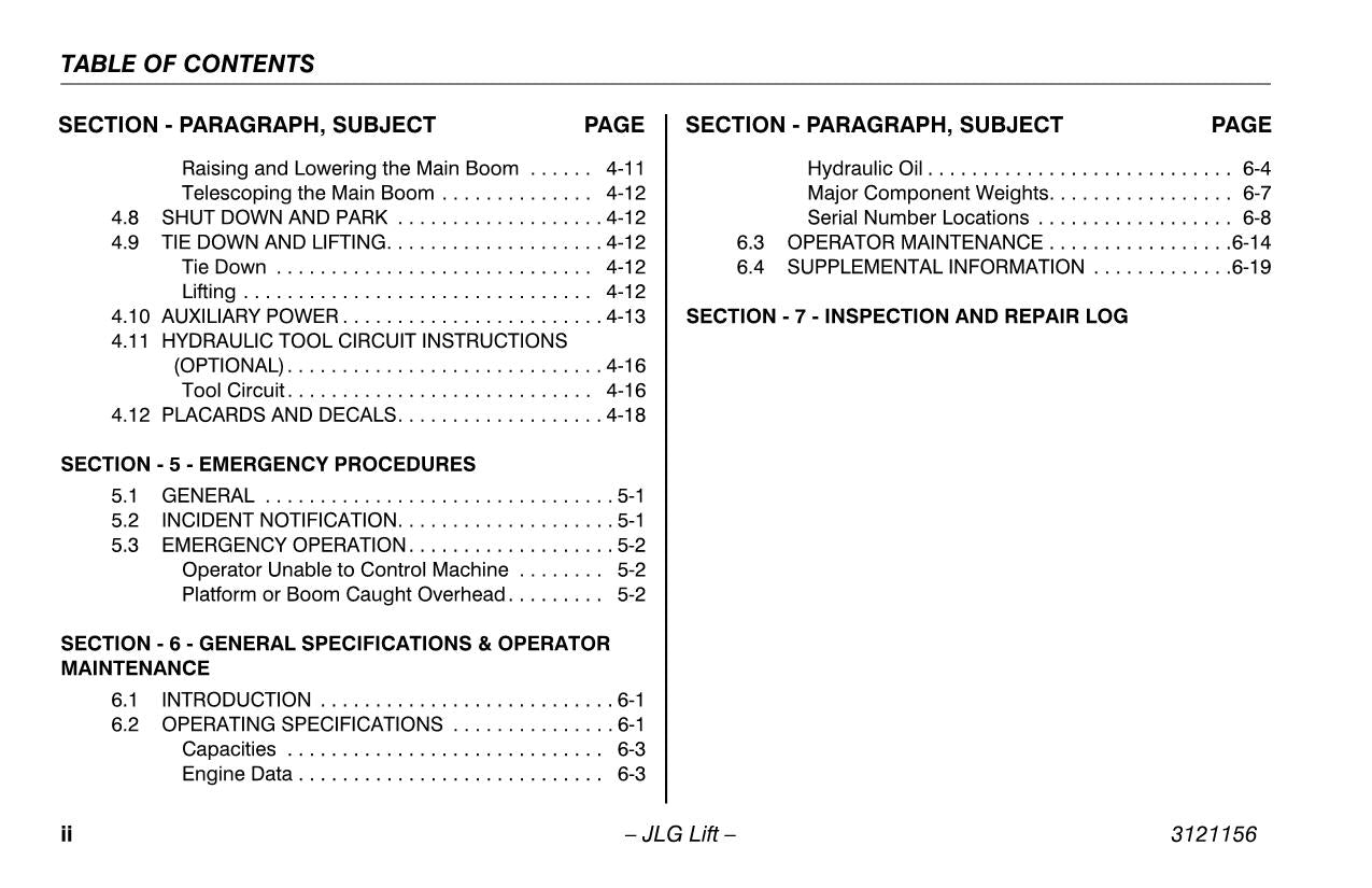 JLG 600SC 660SJC Boom Lift Maintenance Operation Operators Manual 3121156