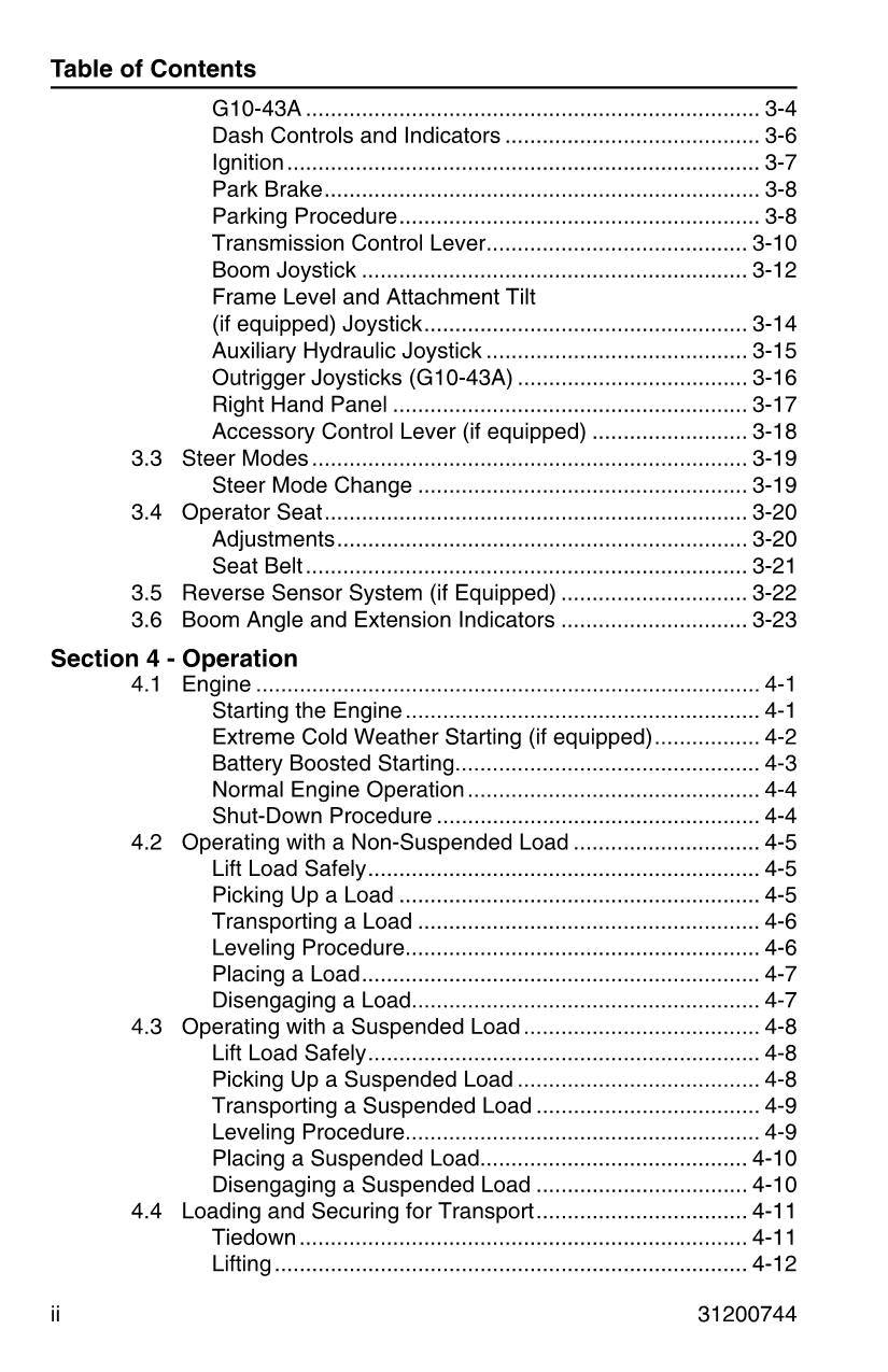 JLG G10-43A G6-42A G9-43A Telehandler Maintenance Operation Operators Manual