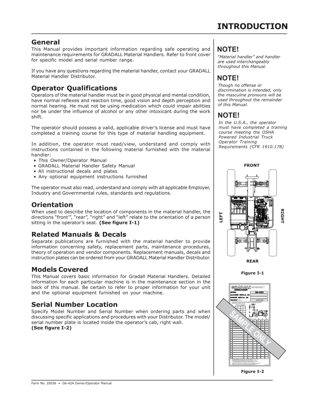 GRADALL JLG G6-42A Telehandler Maintenance Operation Operators Manual