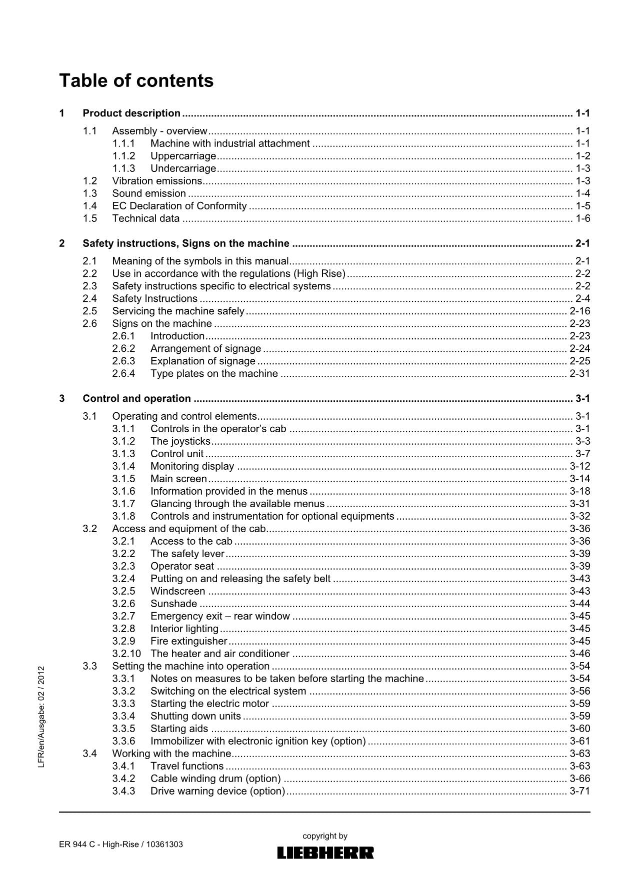 Liebherr ER944 C - High-Rise Excavator Operators manual