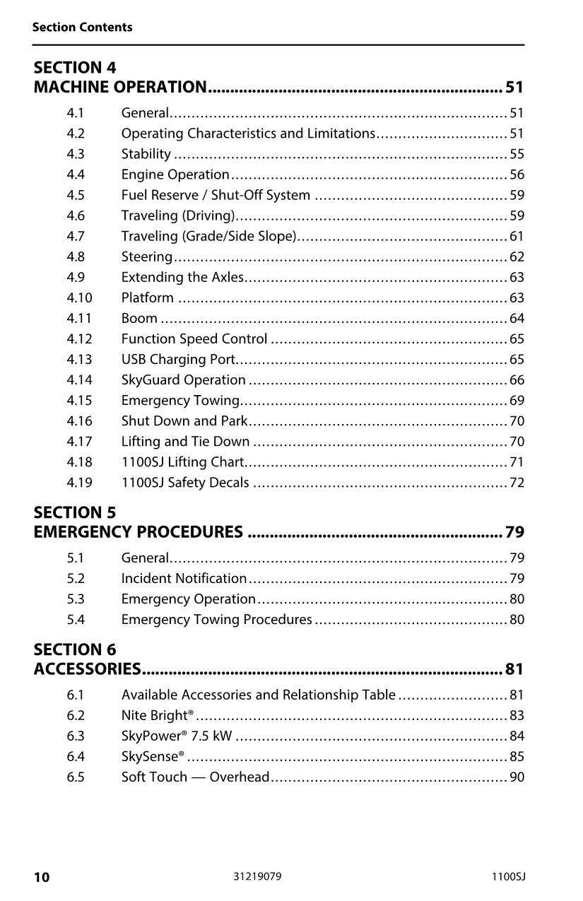 JLG 1100SJ Boom Lift Maintenance Operation Operators Manual 31219079