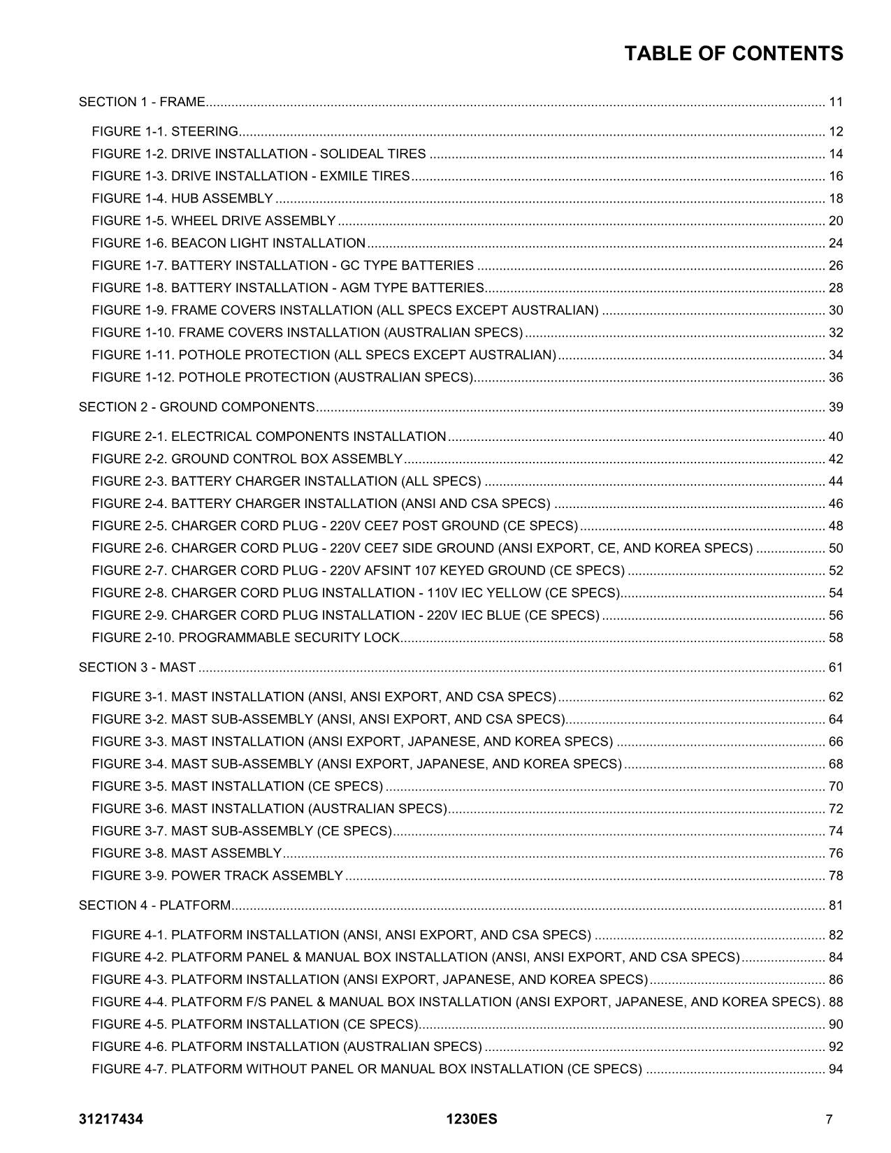 JLG 1230ES  Vertical Mast Parts Catalog Manual 31217434