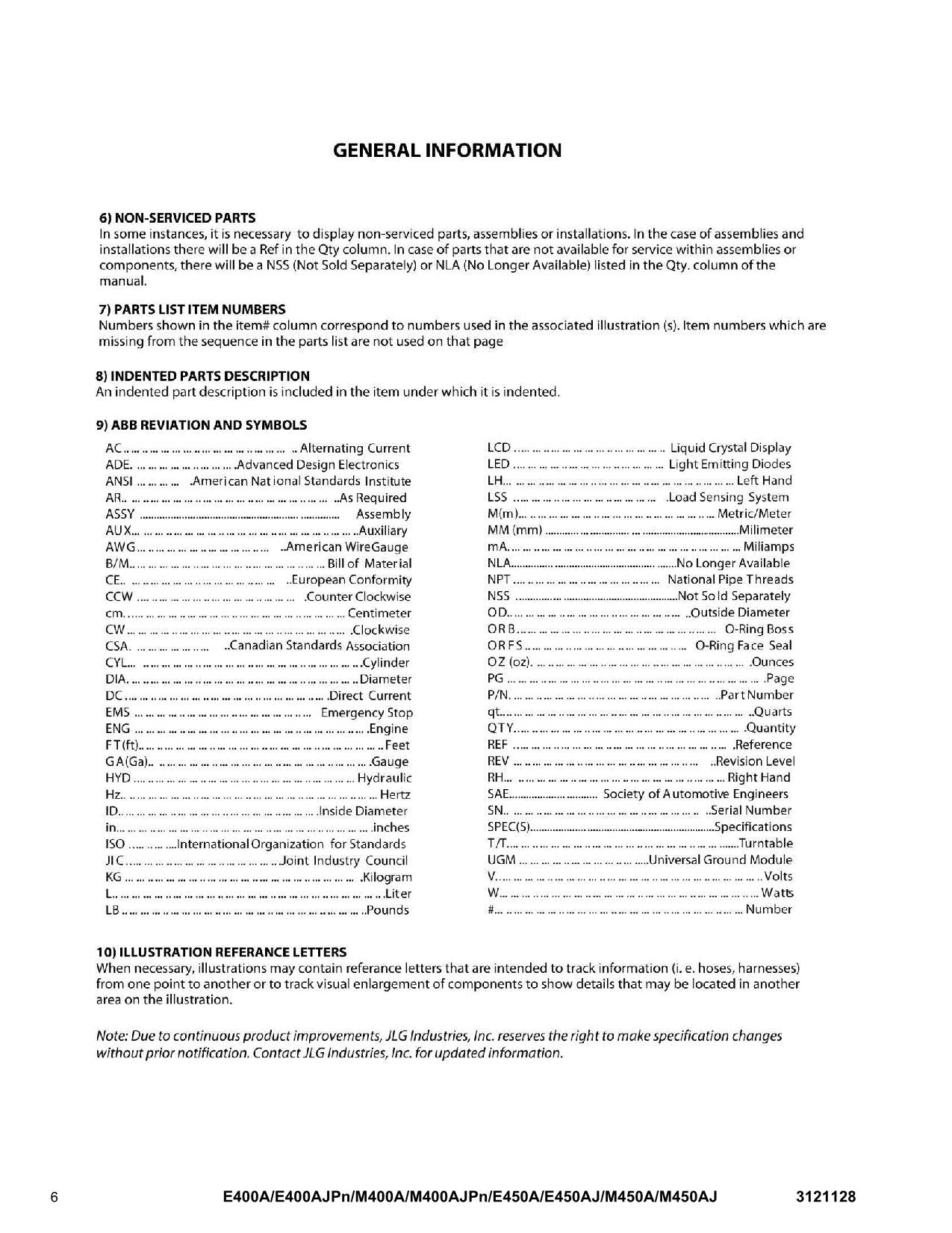 JLG E400A E400AJP narrow E400Anarrow E450A Boom Lift Parts Catalog Manual