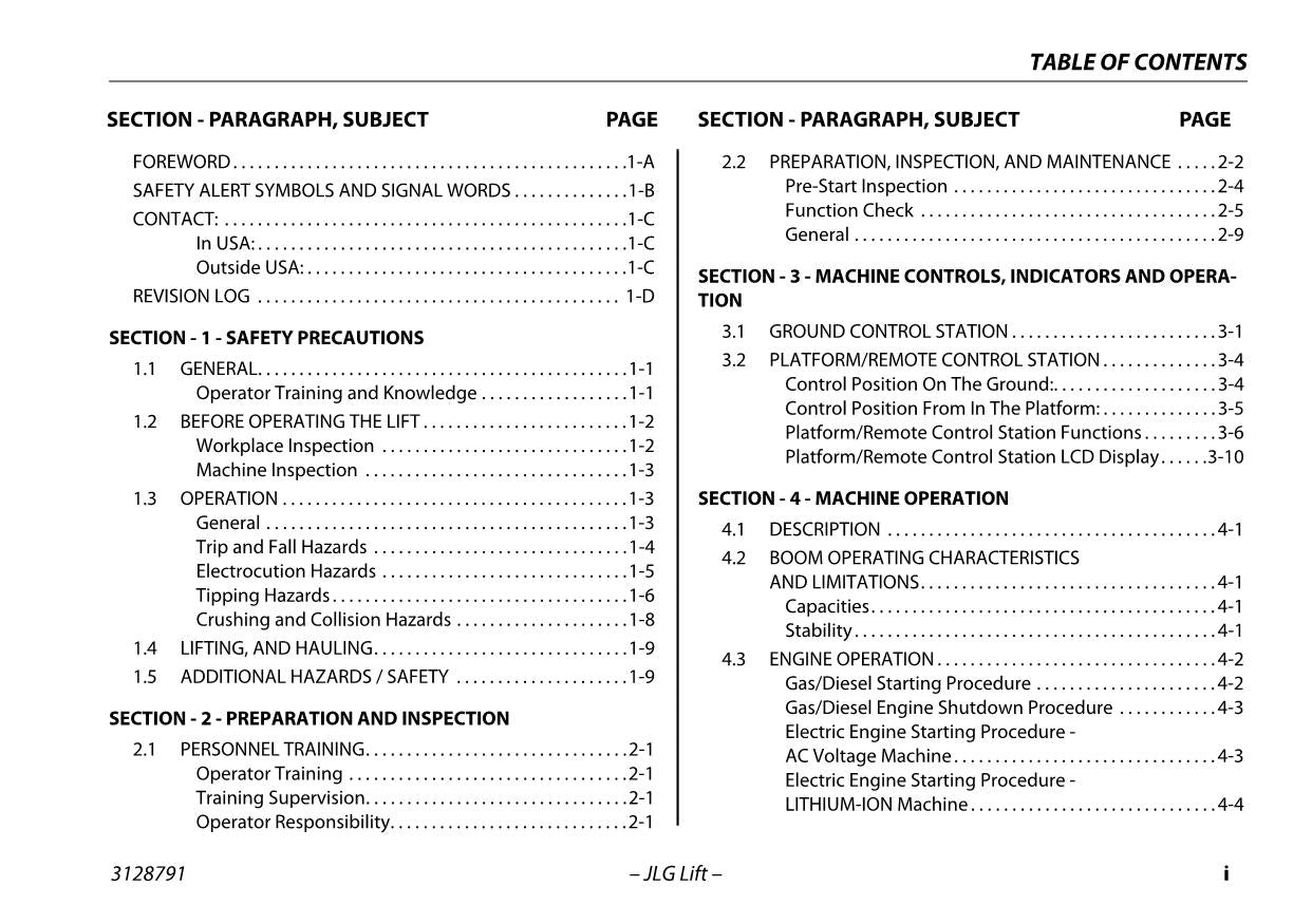 JLG X550AJ Compact Crawler Boom Maintenance Operation Operators Manual