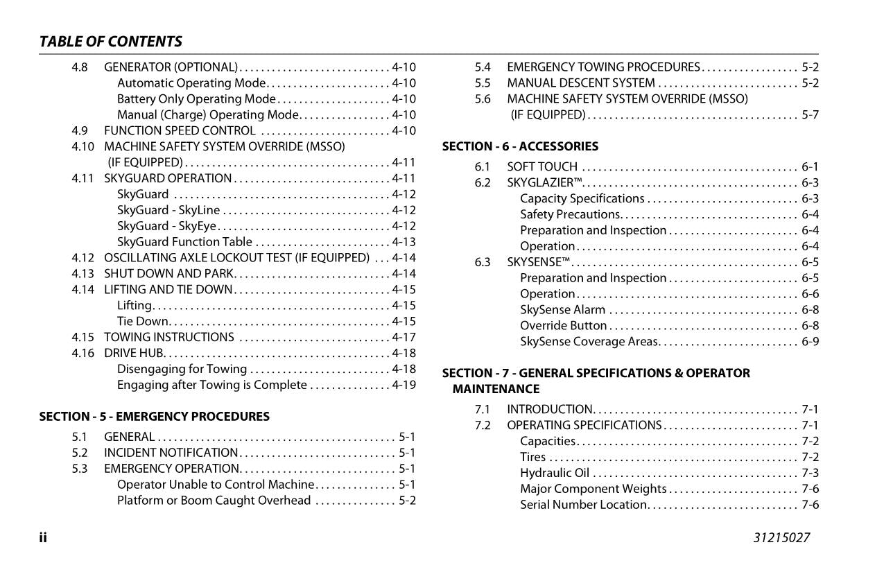 JLG EC600SJ EC600SJP H600SJ H600SJP Boom Lift Operators Manual 31215027