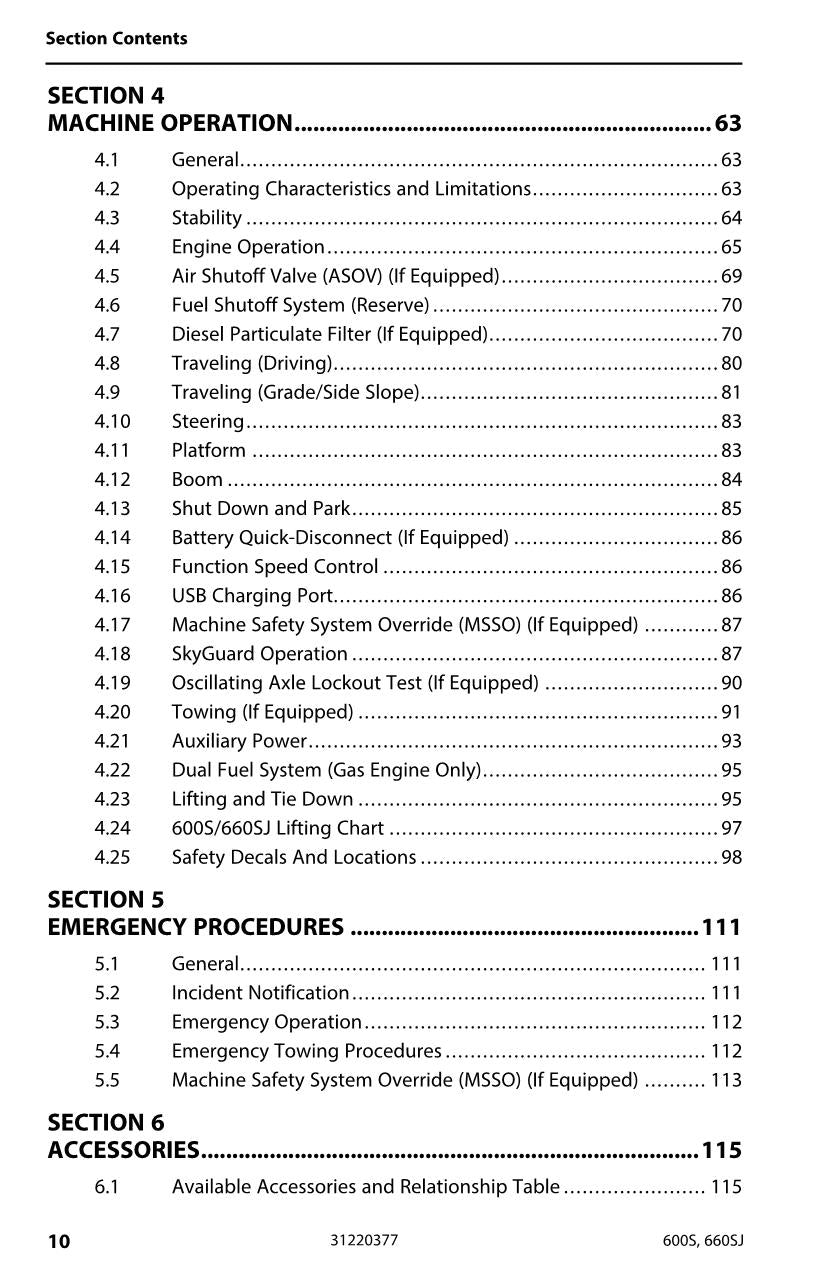 JLG 600S 660SJ Boom Lift Maintenance Operation Operators Manual 31220377