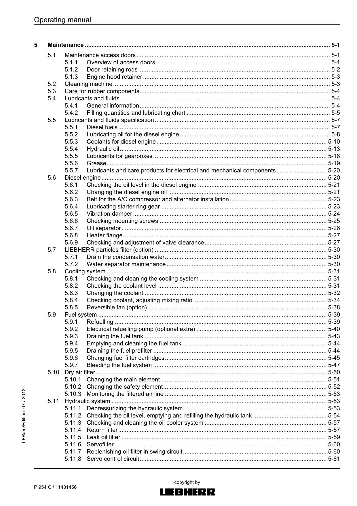 Liebherr P954 C Excavator Operators manual