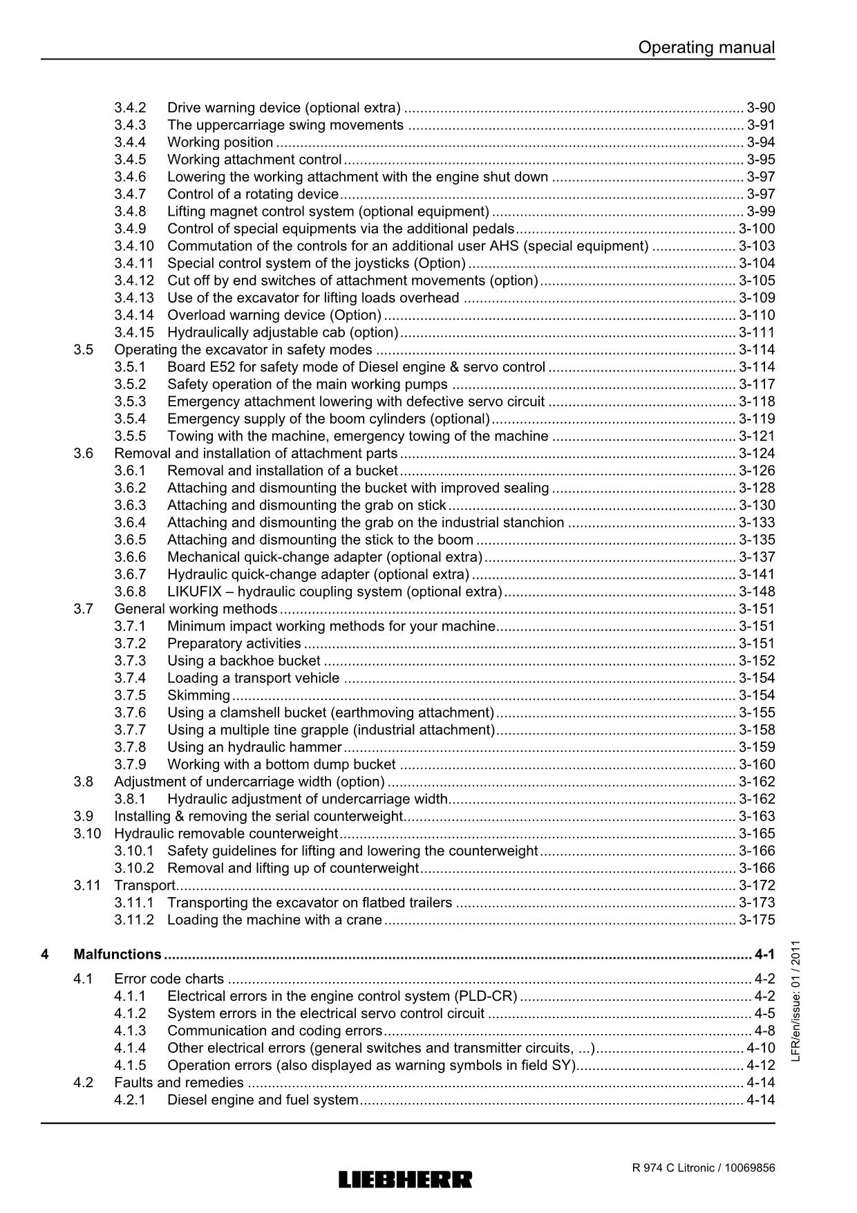 Liebherr R974 C-Litronic Excavator Operators manual serial 27700