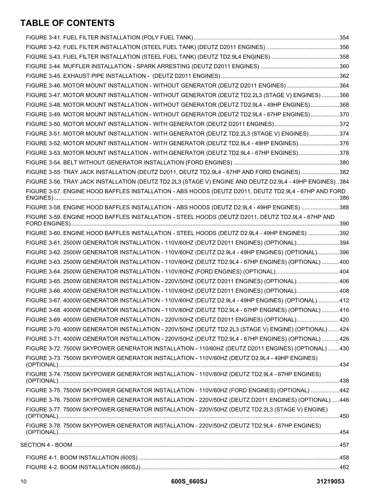 JLG 600S 660SJ Boom Lift  Parts Catalog Manual 31219053