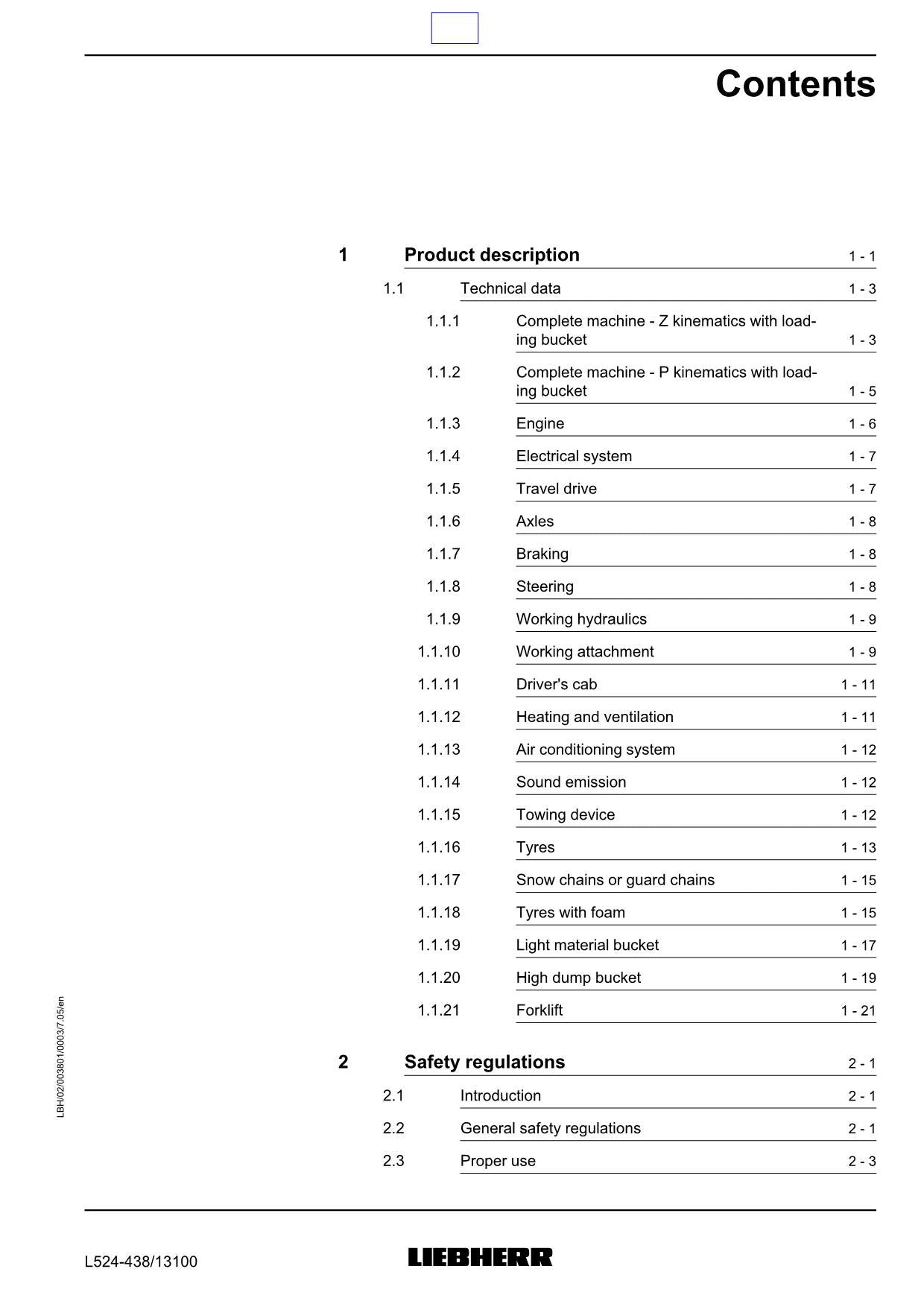 Liebherr L524 Wheel Loader Operators manual