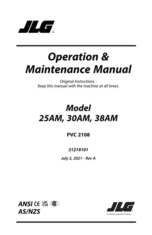 JLG 25AM 30AM 38AM Vertical Mast Maintenance Operation Operators Manual 31219985