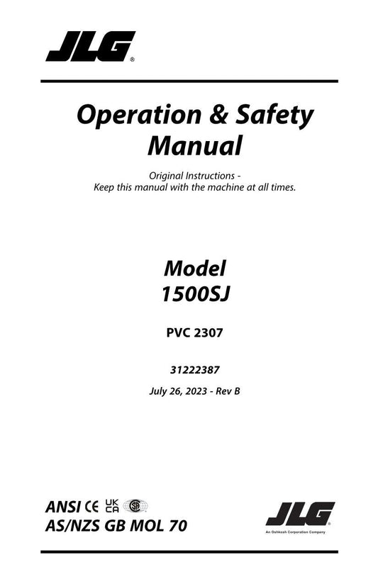 JLG 1500SJ Boom Lift Maintenance Operation Operators Manual 31222387