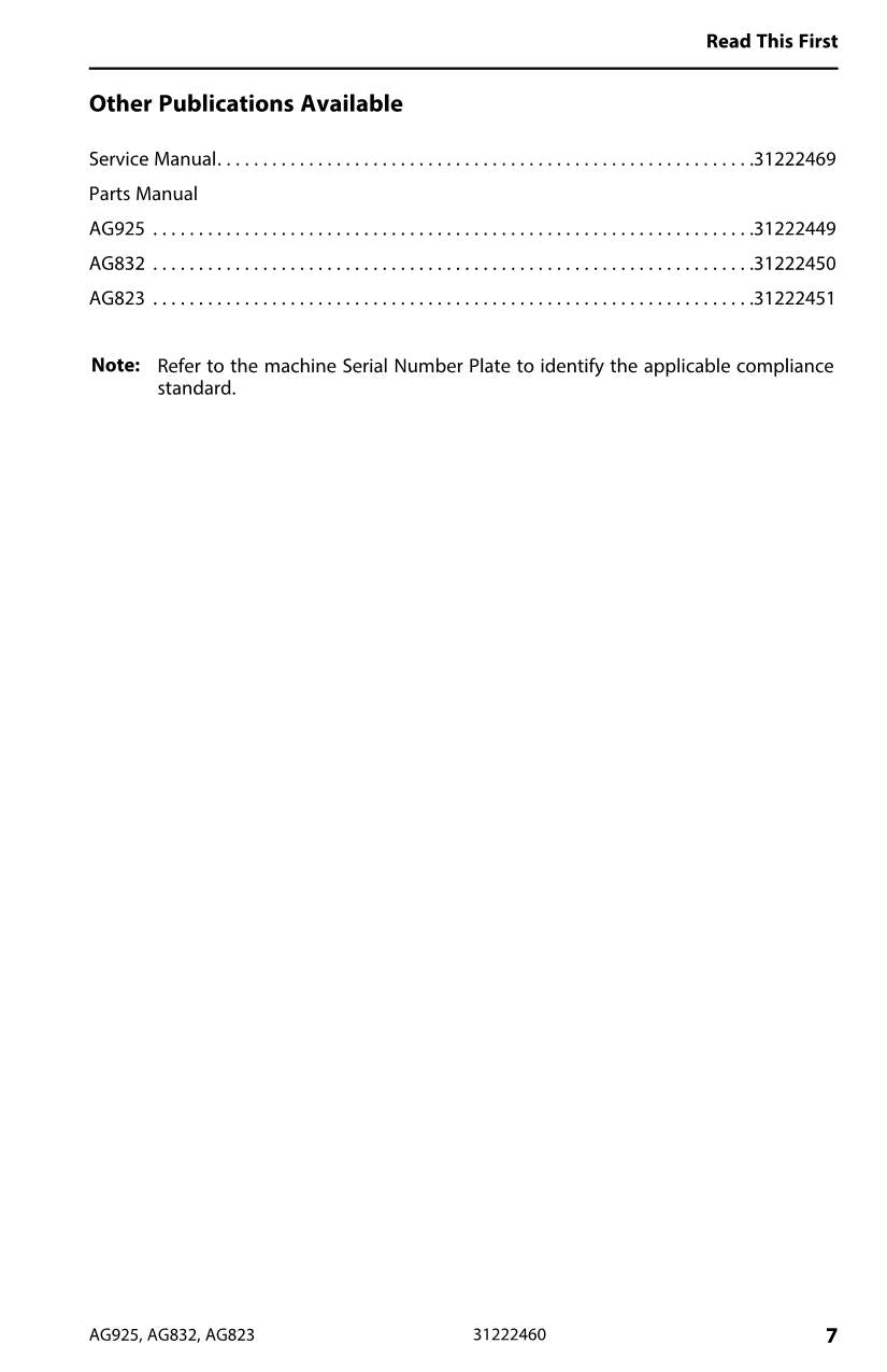 JLG AG823 AG832 AG925 Telehandler Maintenance Operators Manual 31222460