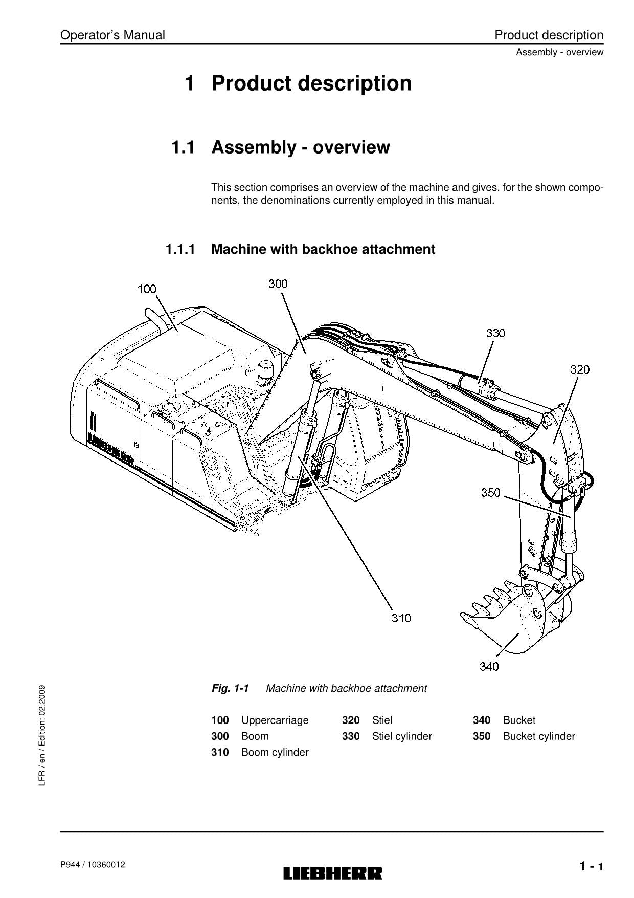 Liebherr P944 Excavator Operators manual