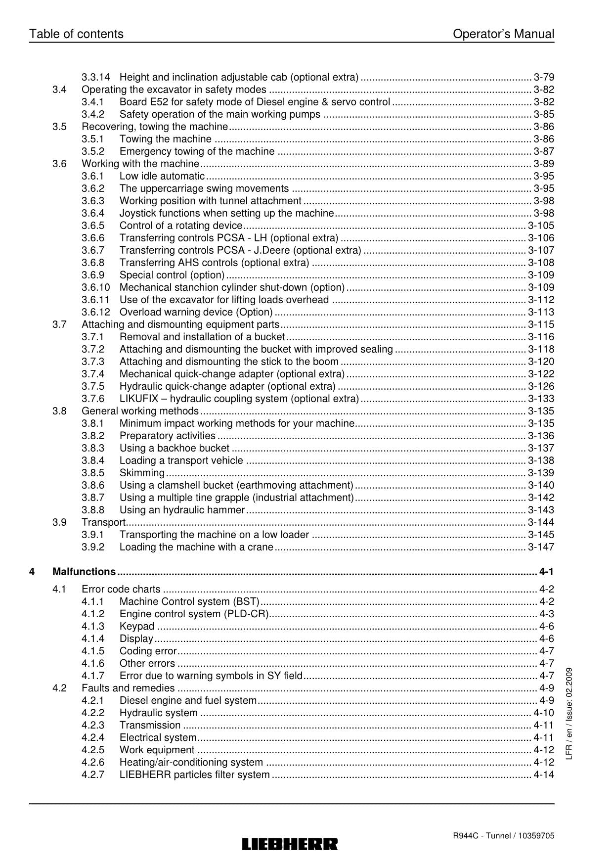 Liebherr R944 C Tunnel Excavator Operators manual serial 22915