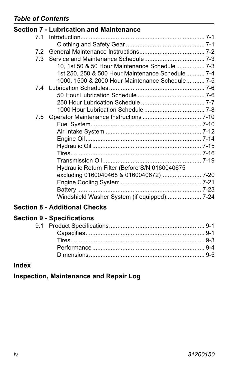 JLG G10-43A G9-43A Telehandler Maintenance Operation Operators Manual