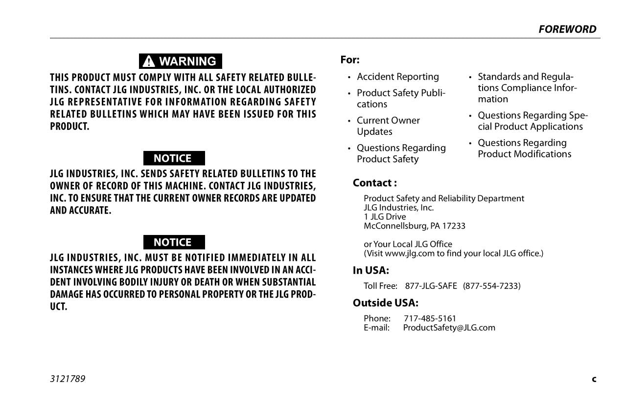 JLG 1030P Vertical Mast Maintenance Operation Operators Manual