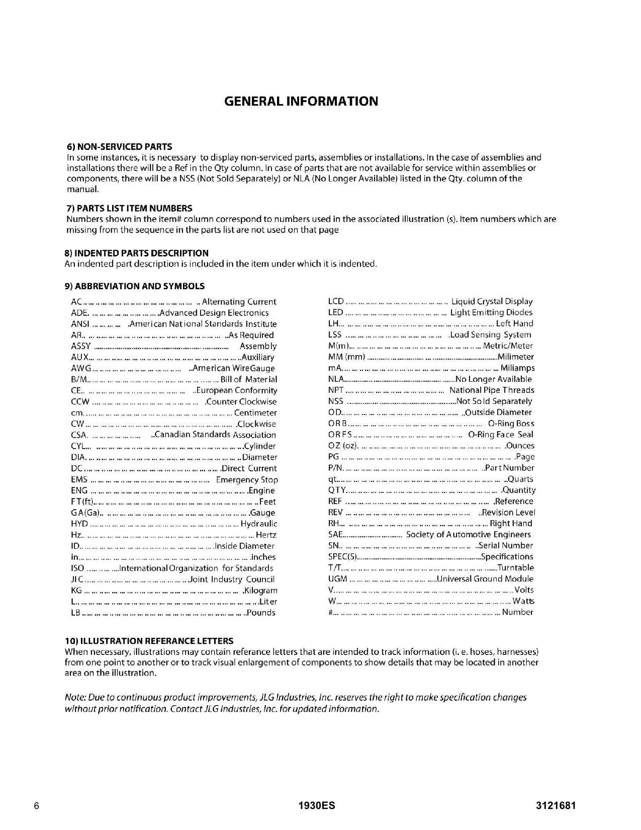 JLG 1930ES Scissor Lift Parts Catalog Manual