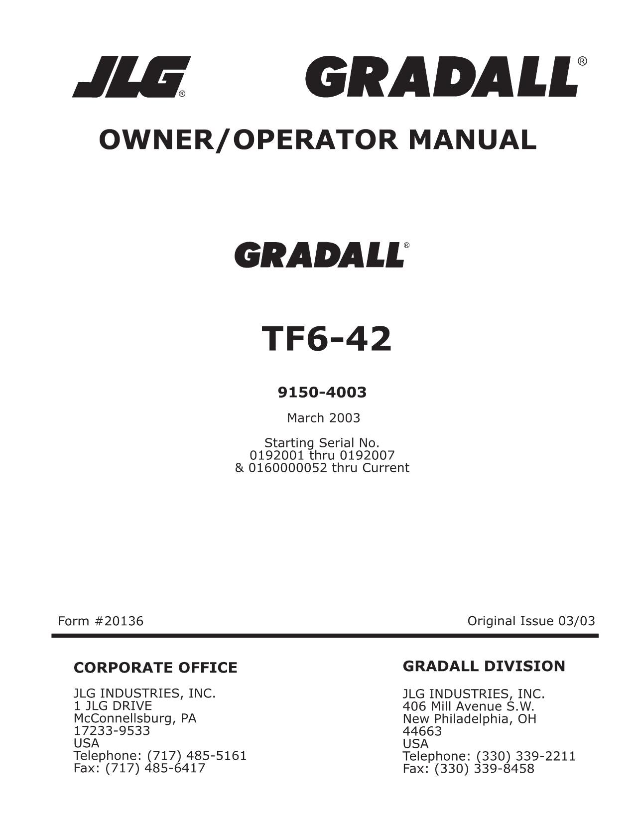 GRADALL JLG TF6-42 Telehandler Maintenance Operation Operators Manual