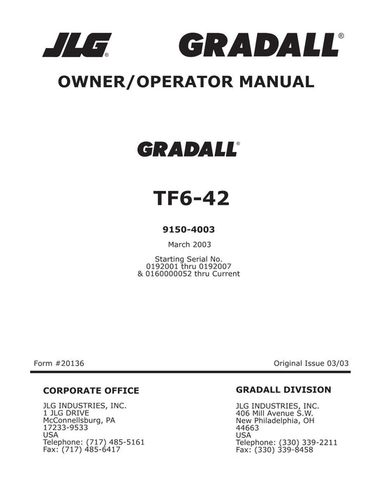 GRADALL JLG TF6-42 Telehandler Maintenance Operation Operators Manual