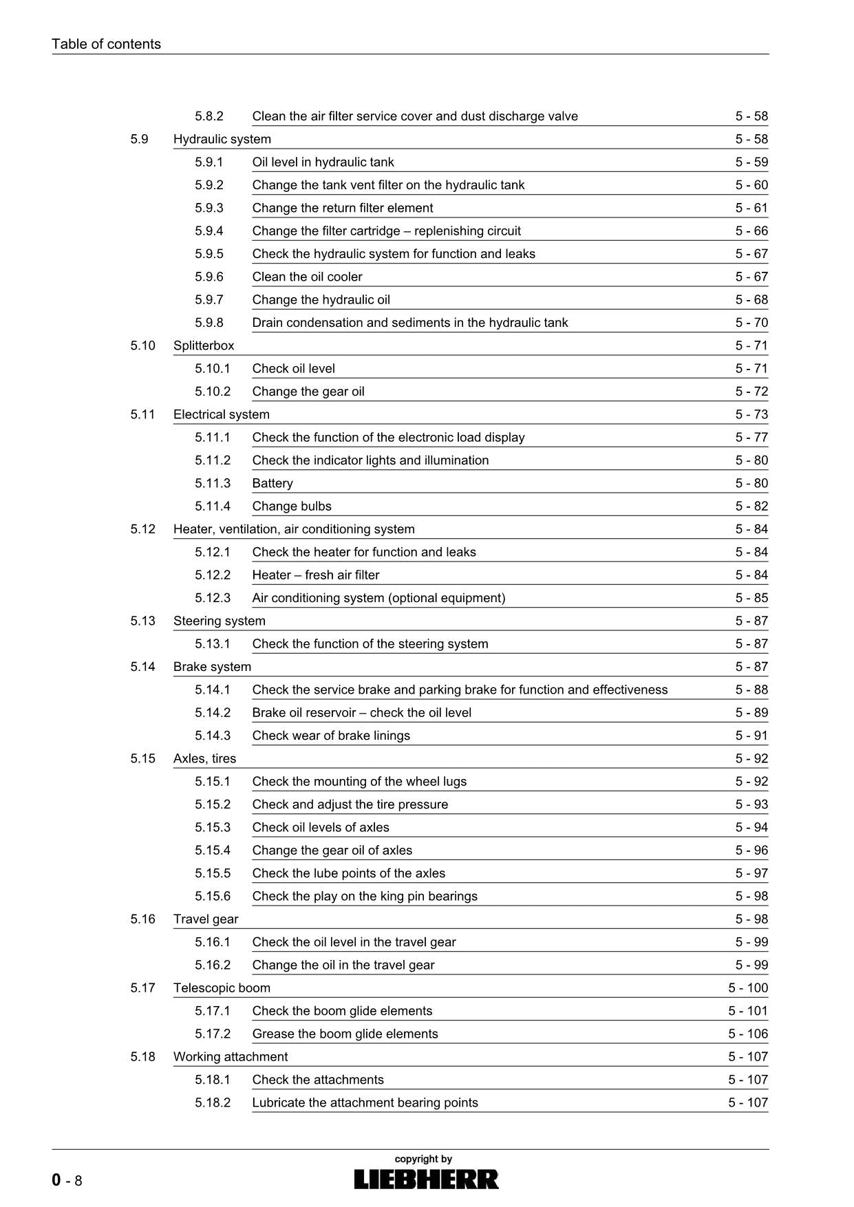 Liebherr TL445 - 10 Telescopic handler Operators manual