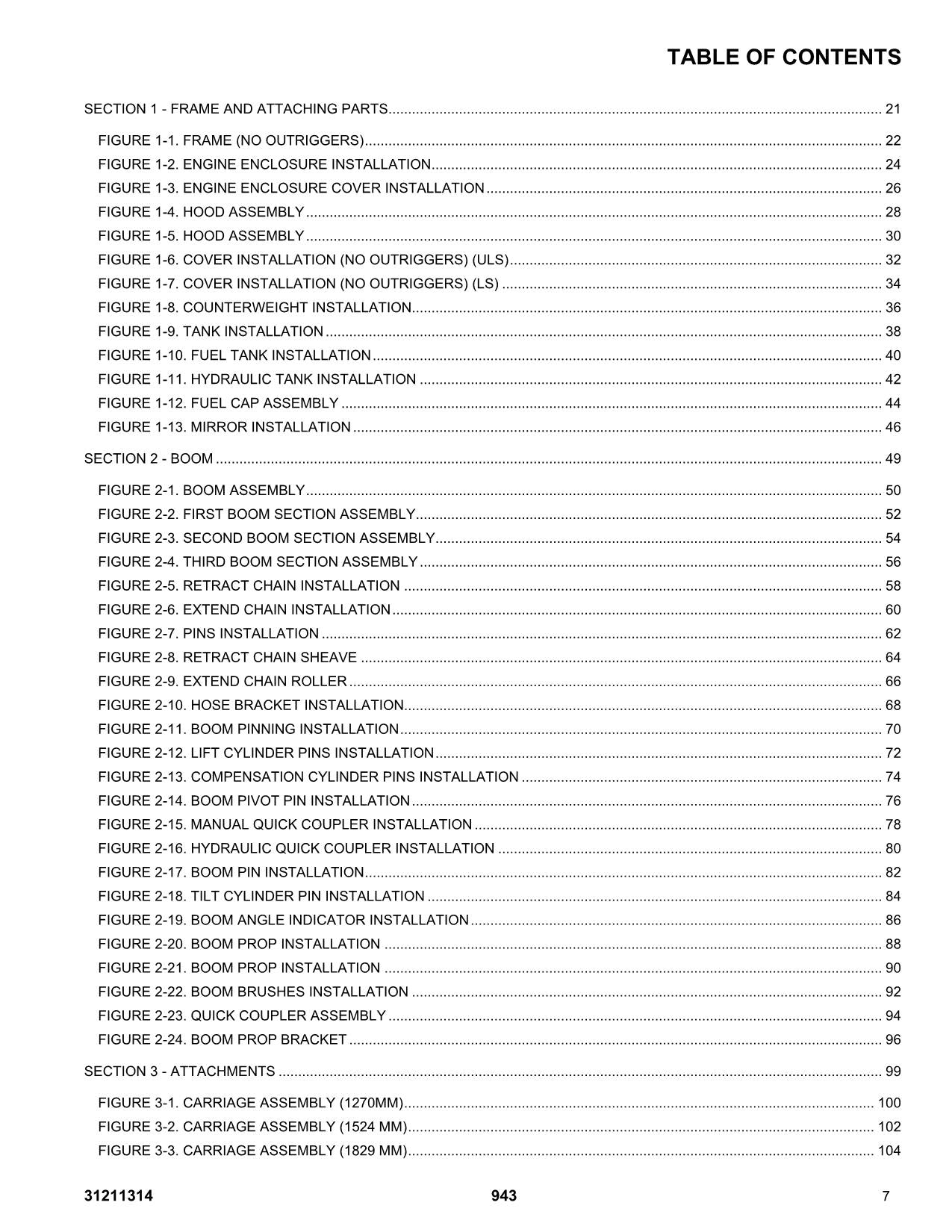 JLG 943 Telehandler Parts Catalog Manual Prior to 0160101057