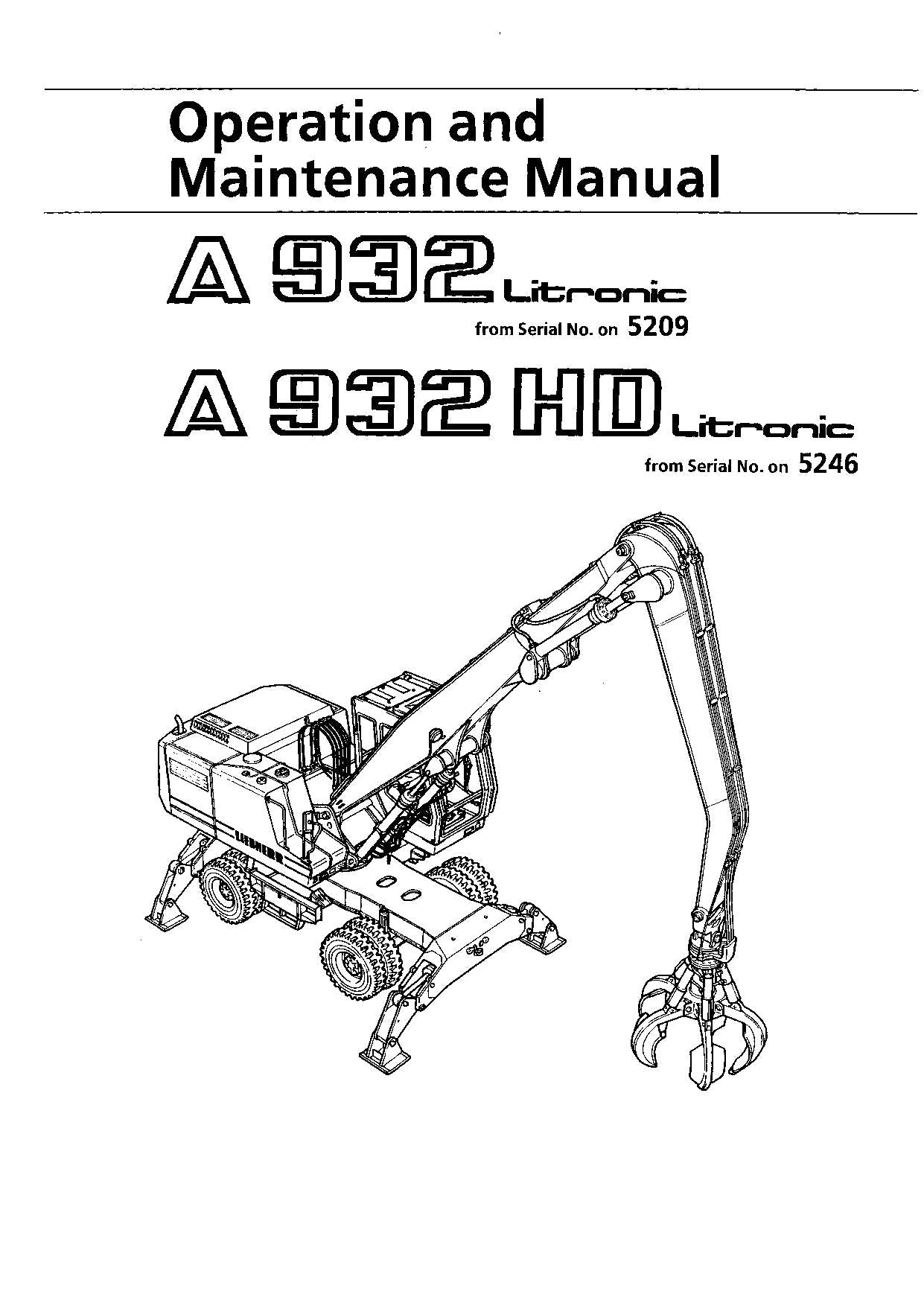 Liebherr A932 Litronic A932 HD Litronic Excavator Operators manual