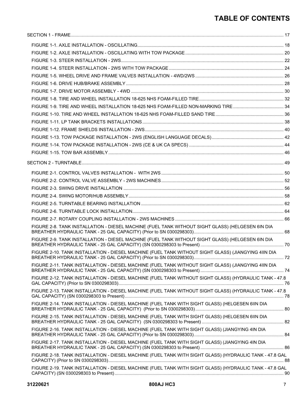 JLG 800AJ HC3 Boom Lift Parts Catalog Manual 31220621