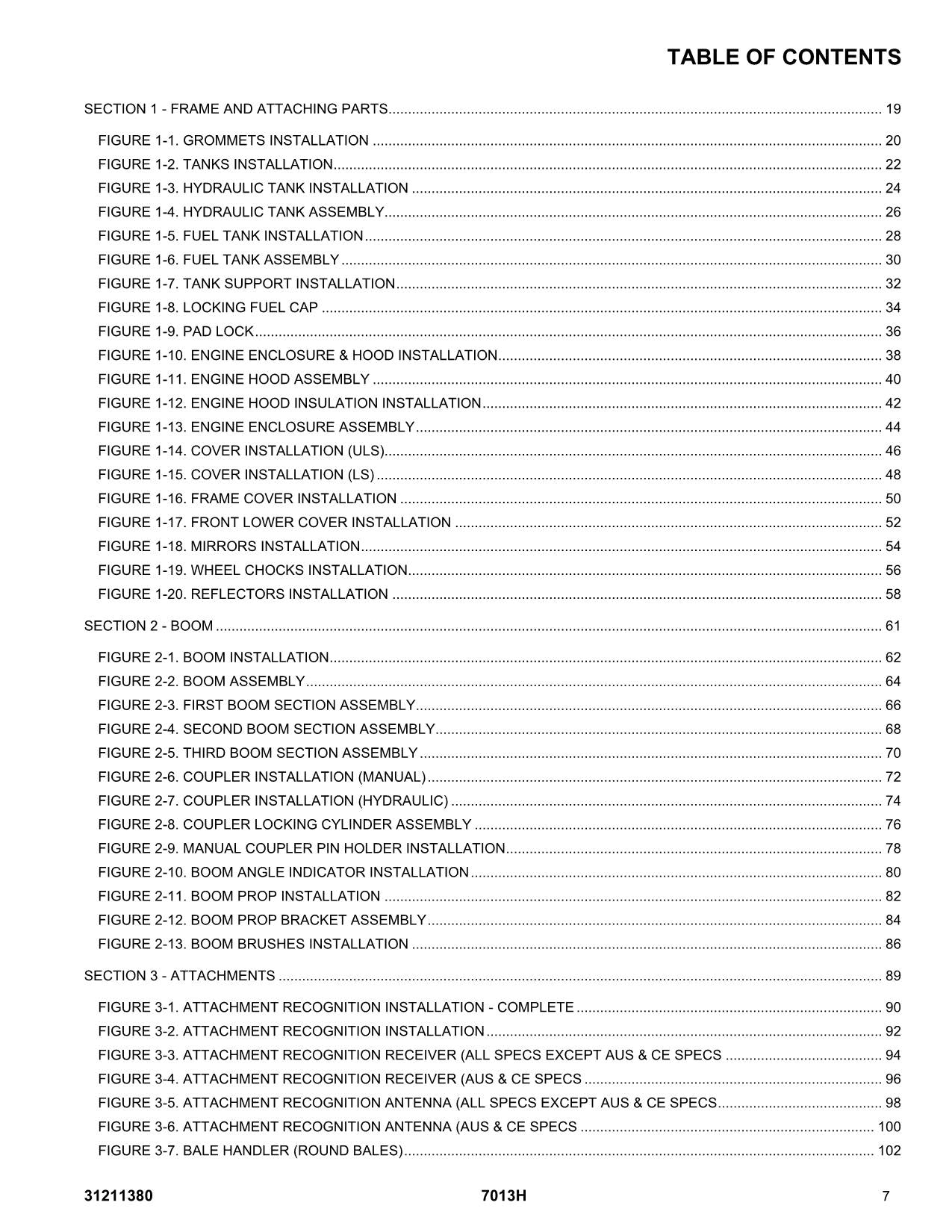 JLG 7013H Telehandler Parts Catalog Manual 31211380