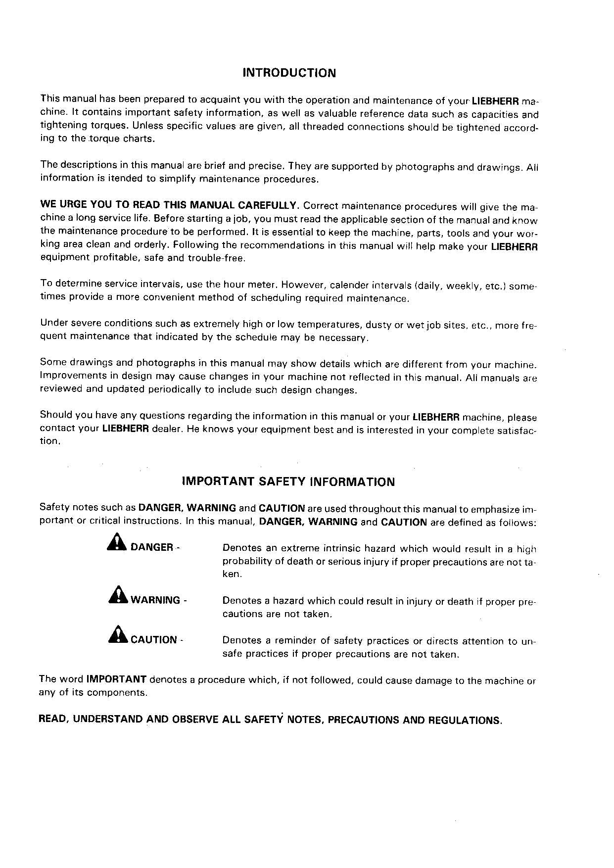 Liebherr A902 Excavator Operators manual serial 275