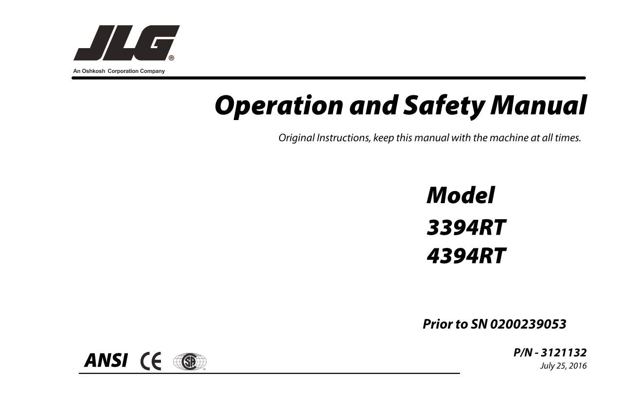 JLG 3394RT 4394RT Scissor Lift Maintenance Operation Operators Manual 3121132