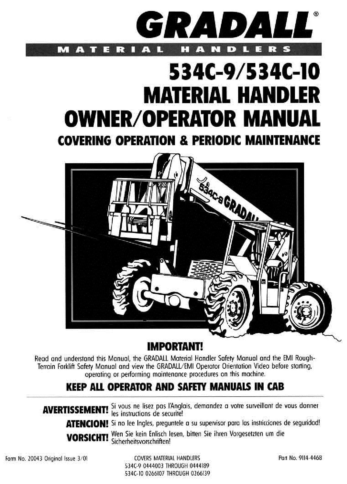 GRADALL JLG 534C-10 534C-9 Telehandler Operation Service