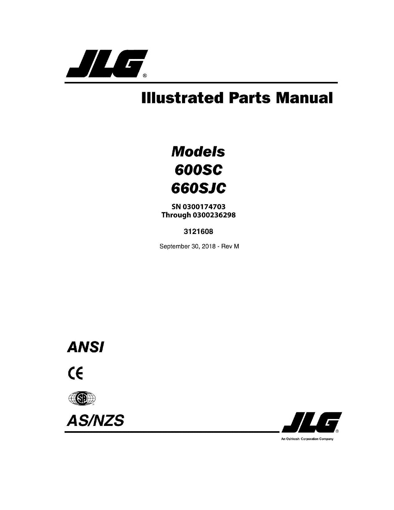 JLG 600SC 660SJC Boom Lift Parts Catalog Manual