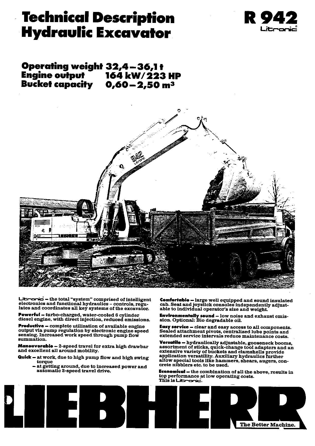 Liebherr R942 Litronic Excavator Operators manual serial 4001