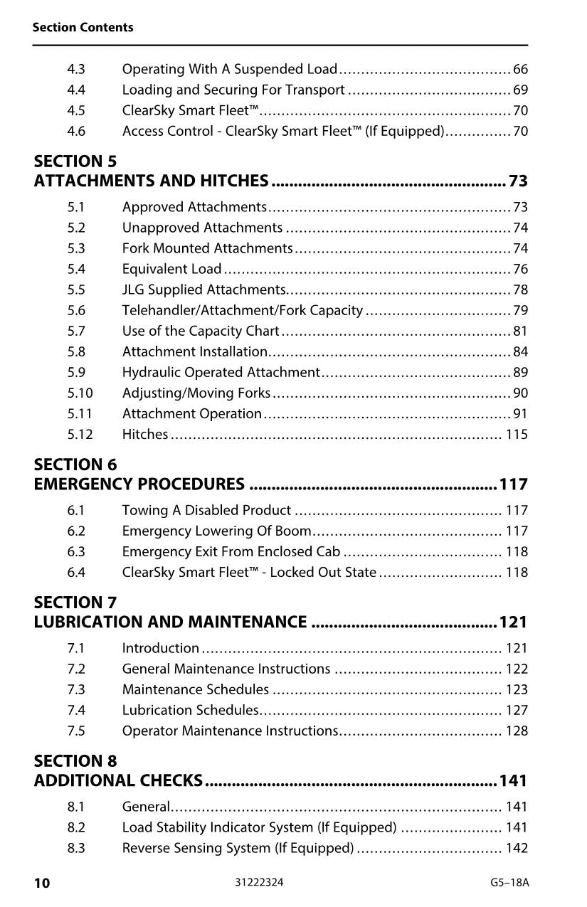 JLG G5-18A Telehandler Maintenance Operation Operators Manual 31222324